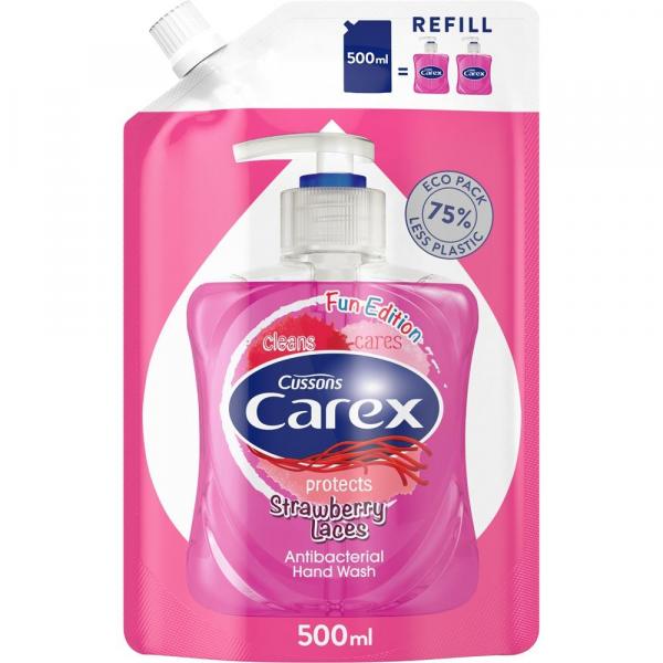 Carex Strawberry Laces mydło w płynie antybakteryjne 500ml zapas