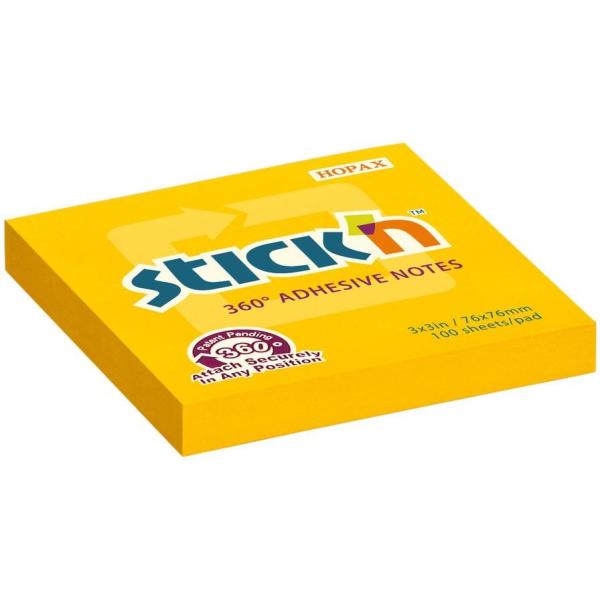 Stickn 360 notes samoprzylepny 76x76mm/100 kartek żółty
