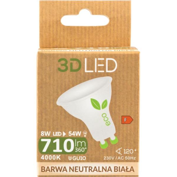 3D LED żarówka GU-10 8W neutralna biała
