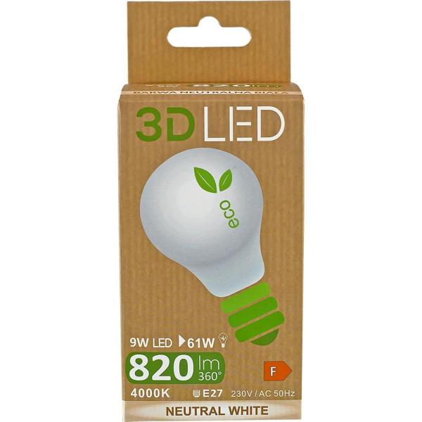 3D LED żarówka E27 9W neutralna biała
