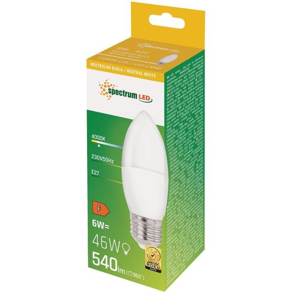 Spectrum LED żarówka świecowa E27 6W biała