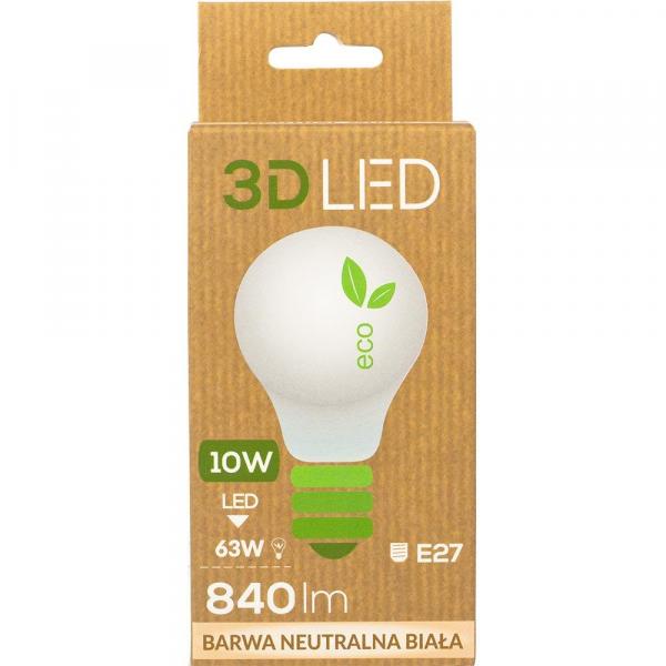 3D LED żarówka E-27 10W neutralna biała
