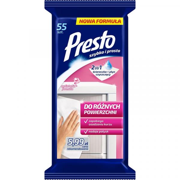 Presto Clean ściereczki nasączane do różnych powierzchni 55 sztuk