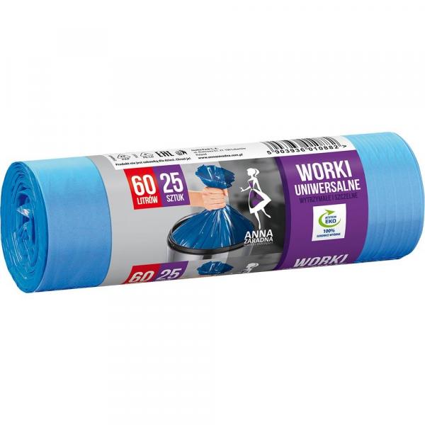 ANNAZ worki na śmieci Uniwersalne HDPE 60L/ 25 niebieskie