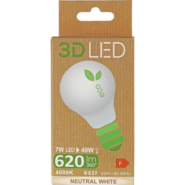 3D LED żarówka E-27 7W neutralna biała
