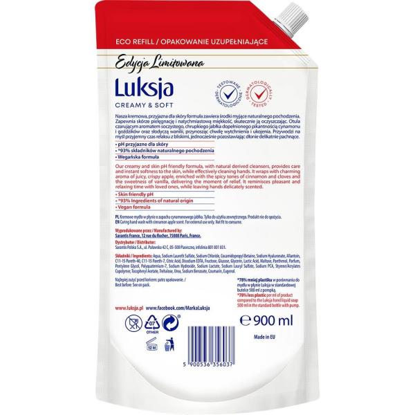 Luksja Creamy & Soft mydło w płynie – zapas 900ml Cynamonowe Jabłko