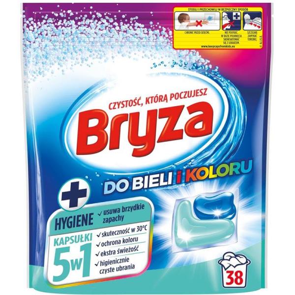 Bryza Hygiene 5w1 kapsułki piorące 38 sztuk Biel i Kolor
