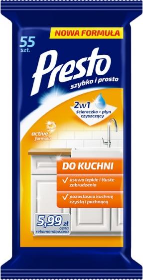 Presto Clean ściereczki nasączane do kuchni 55 sztuk